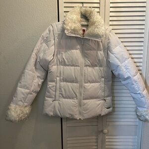 Esprit White Puffer Jacket with Faux Fur Accents